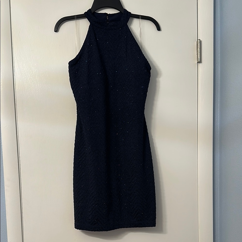 Emerald Sundae Navy Blue Halter Sheath Mini Dress